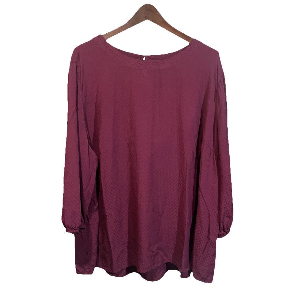 Croft And Borrow Popover Top Blouse Maroon Sz 3X Career Cottage Peasant Relaxed